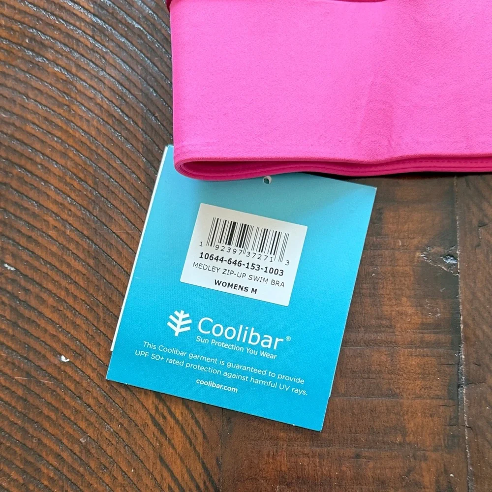 Coolibar Women's Two-Tone Pink Zip-Front Swim Top - Picture 5 of 5